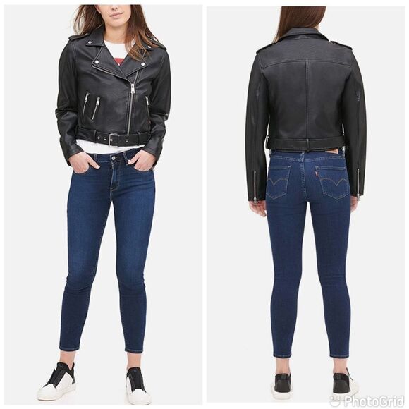 NWT Levi's  Faux Leather Belted Motorcycle Jacket - Black - Picture 2 of 16